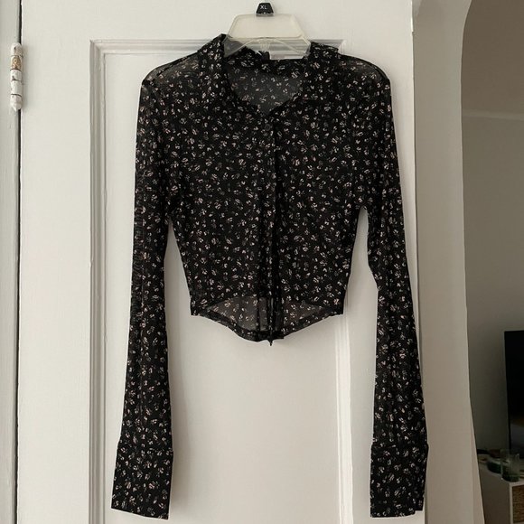 Floral Cropped Sheer Button Down | H&M - Picture 1 of 3